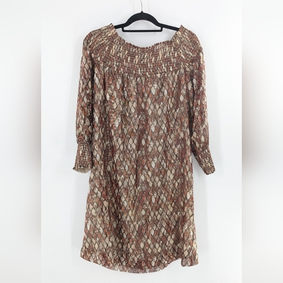 Anthropologie Intropia Anise Smocked Gold Metallic Dress Size 12 New - Picture 2 of 4